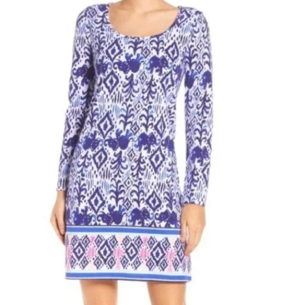 NWT LILLY PULITZER Ocean ridge dress ikat elephant XL NEW blue white